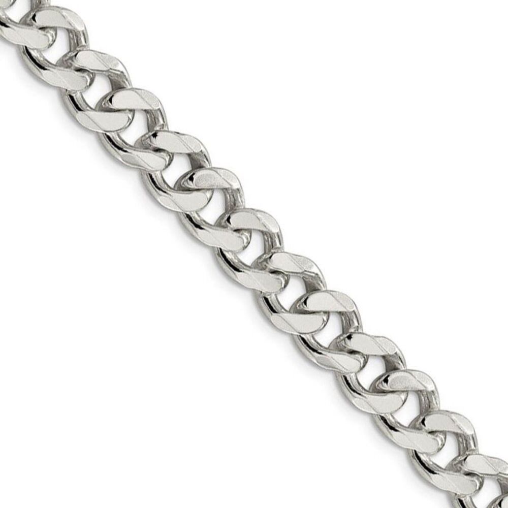 Men's 9mm, Sterling Silver Solid Flat Curb Chain Necklace, 24 Inch